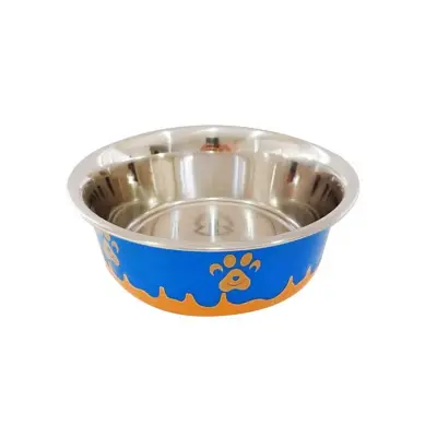 Comedouro Cães The Pets Inox Decorado Pata Bolinha Laranja 1350ml