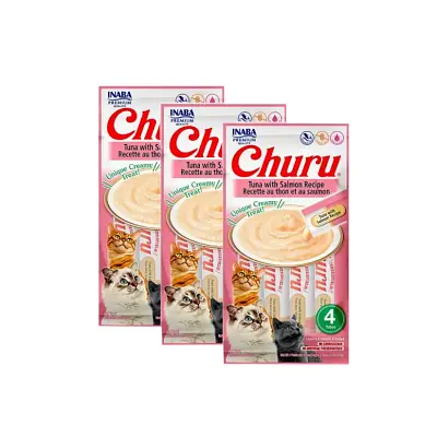 Purê Churu Petisco Cremoso para Gatos Atum com Salmão 56g Kit 3 Unidades