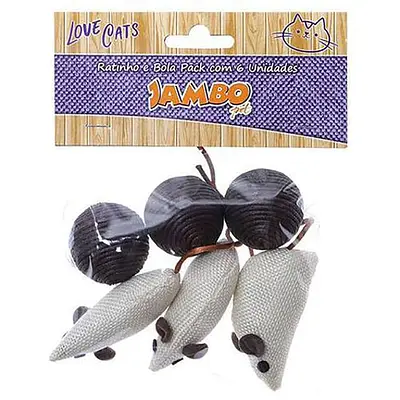 Brinquedo Gatos Jambo Ratinho e Bola Pack 6 Unidades