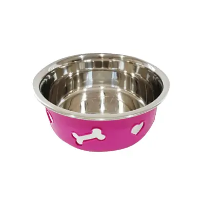 Comedouro Cães The Pets Inox Decorado 3D Rosa 850ml