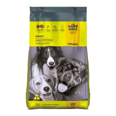Ração Cães Three Dogs Original Adultos Raças Médias e Grandes 20kg