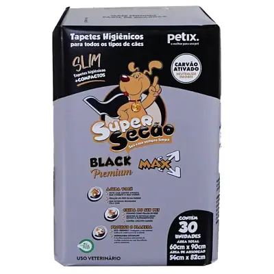 Tapete Higiênico Super Secão Slim Black Max com 30 Unidades
