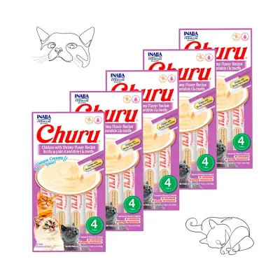 Purê Churu Petisco Cremoso para Gatos Galinha com Camarão 56g Kit 5 Unidades