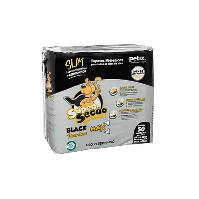 Tapete Higiênico Super Secão Slim Black Max com 50 Unidades