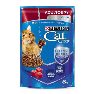 Ração Úmida Nestlé Purina Cat Chow Adultos 7+ Carne ao Molho Sachê 85g