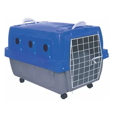 Caixa Transporte Ideal Cães e Gatos Cinza Azul com Rodas N 4