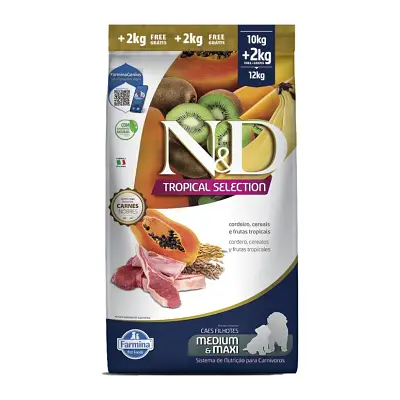 Ração ND Tropical Selection Para Cães Puppy Medium e Maxi Cordeiro Leve 12kg e Pague 10kg