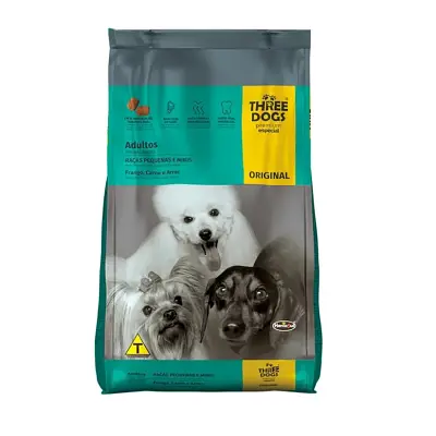 Ração Cães Three Dogs Original Adultos Raças Pequenas e Mini 15kg
