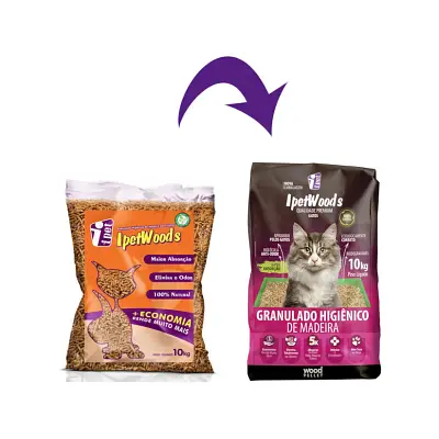 Granulado Higiênico De Madeira Ipet Wood S Gatos 10kg