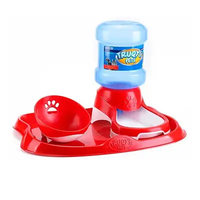 Kit Bandeja Truqys Pets Comedouro e Bebedouro Design Inclinado Vermelho 2L