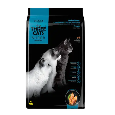 Ração Gatos Three Cats Super Bola Pelo Castrados Frango 10,1kg