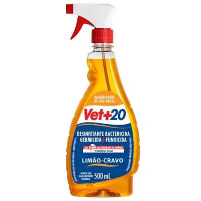 Desinfetante Bactericida Spray Vet+20 Limão-Cravo 500ml