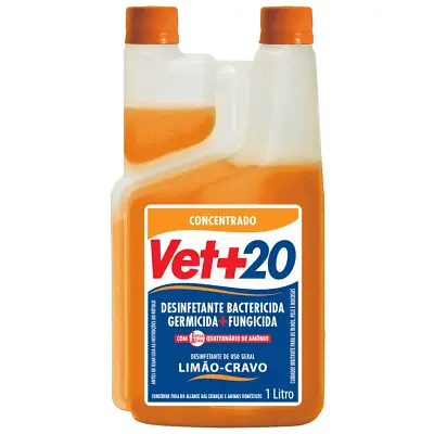 Desinfetante Bactericida Concentrado Vet+20 Limão-Cravo 1L