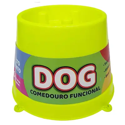 Comedouro Cães Pet Toys Funcional Lento Antiformiga Amarelo Neon 250ml