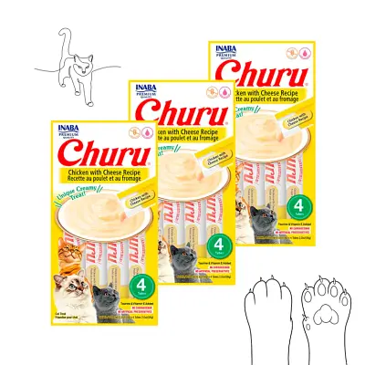 Purê Churu Petisco Cremoso para Gatos Galinha com Queijo 56g Kit 3 Unidades