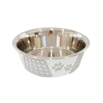 Comedouro Cães The Pets Inox Decorado Pata Bolinha Cinza 880ml