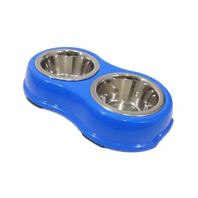 Comedouro Cães The Pets Inox Duplo Azul 370ml/Cada