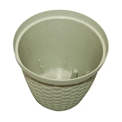 Vaso Cachepô Rattan Cinza Taupe 600ml