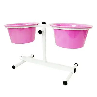 Comedouro Cães Dog Head Alumínio Duplo Regulável Color Rosa Pequeno