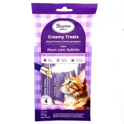 Snack Buona Petix Creamy Sabor Atum e Salmão para Gatos 56g