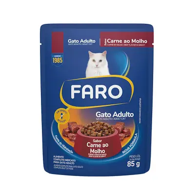 Ração Úmida Faro para Gatos Adultos Sabor Carne Sachê 85g