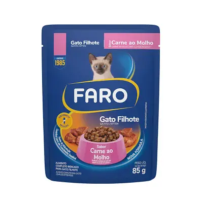 Ração Úmida Faro para Gatos Filhotes Sabor Carne Sachê 85g
