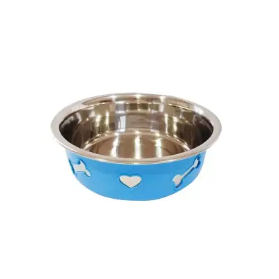 Comedouro Cães The Pets Inox Decorado 3D Azul 1350ml