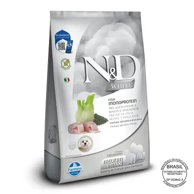 Ração Nd White Cães Adultos Medium/Max Merluza 7kg