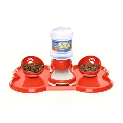 Kit Jogo Americano Comedouro e Bebedouro Cães Vermelho Truqys Pets