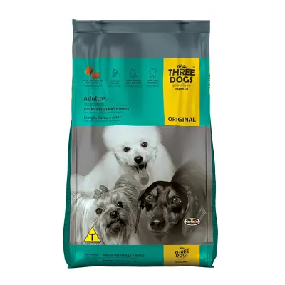 Ração Cães Three Dogs Original Adultos Raças Pequenas e Mini 1kg