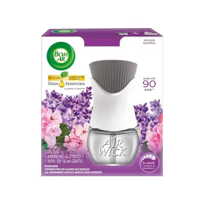 Aromatizador Bom Ar Eletrico Liquido Lavanda e Geranio Ap + Refil 1ml
