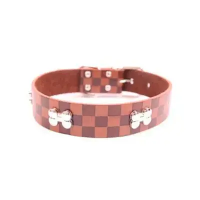 Coleira Cães The Pets Luxo Couro Xadrez GG