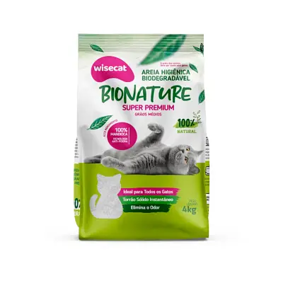 Areia Higiênica Gatos Biodegradável Bionature Grãos Médios 4Kg