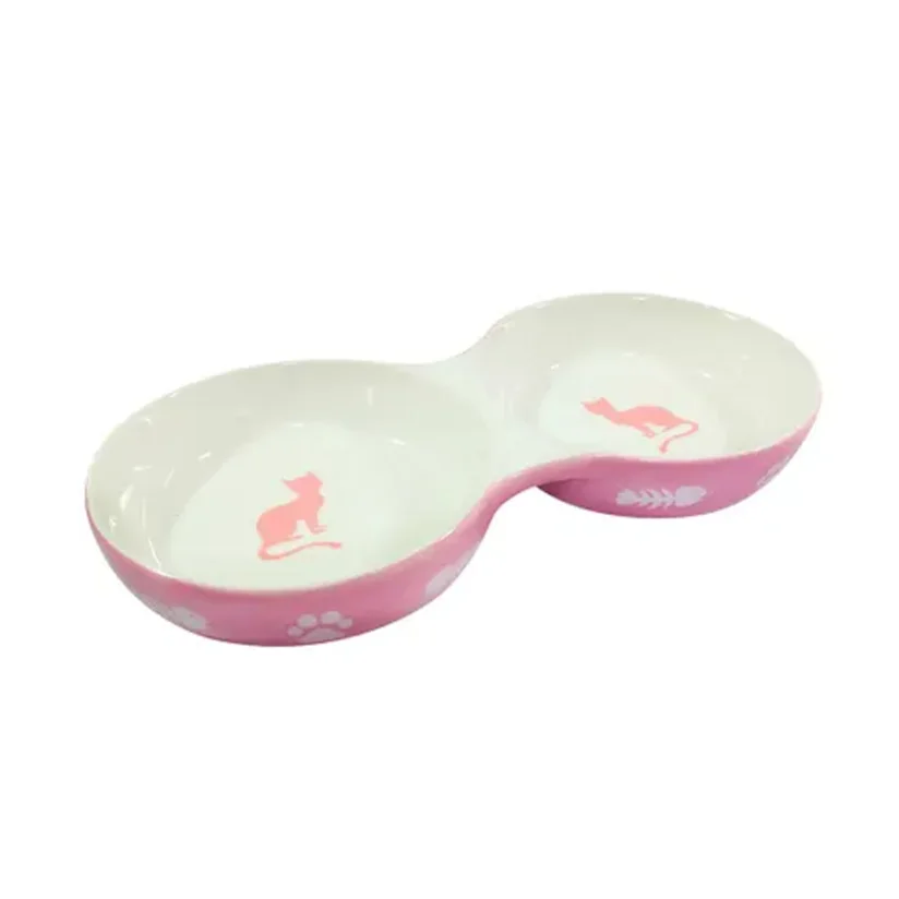 Comedouro Gatos The Pets Porcelana Duplo Rosa 150ml