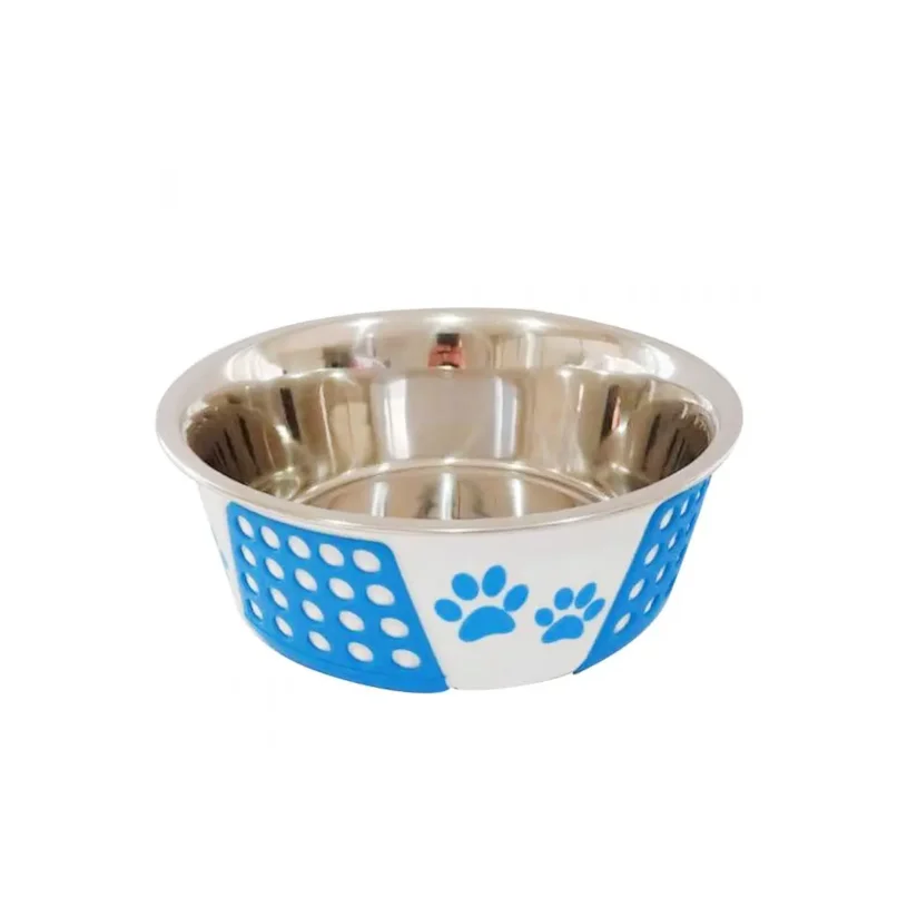 Comedouro Cães The Pets Inox Decorado Pata Bolinha Azul 1400ml