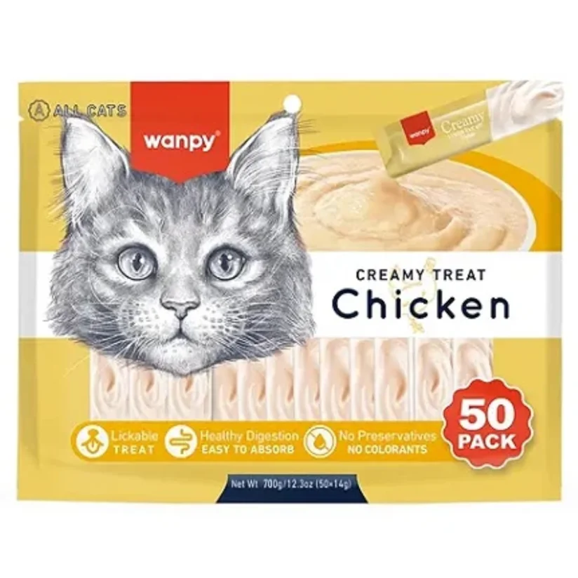Petisco para gatos Wanpy Creamy sabor Frango com 50 tubos de 14g