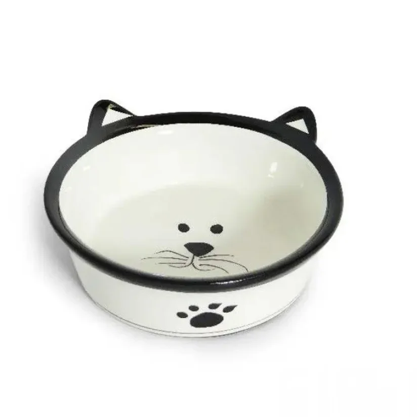 Comedouro Gatos The Pets Porcelana Carinha Gato Preta 350ml