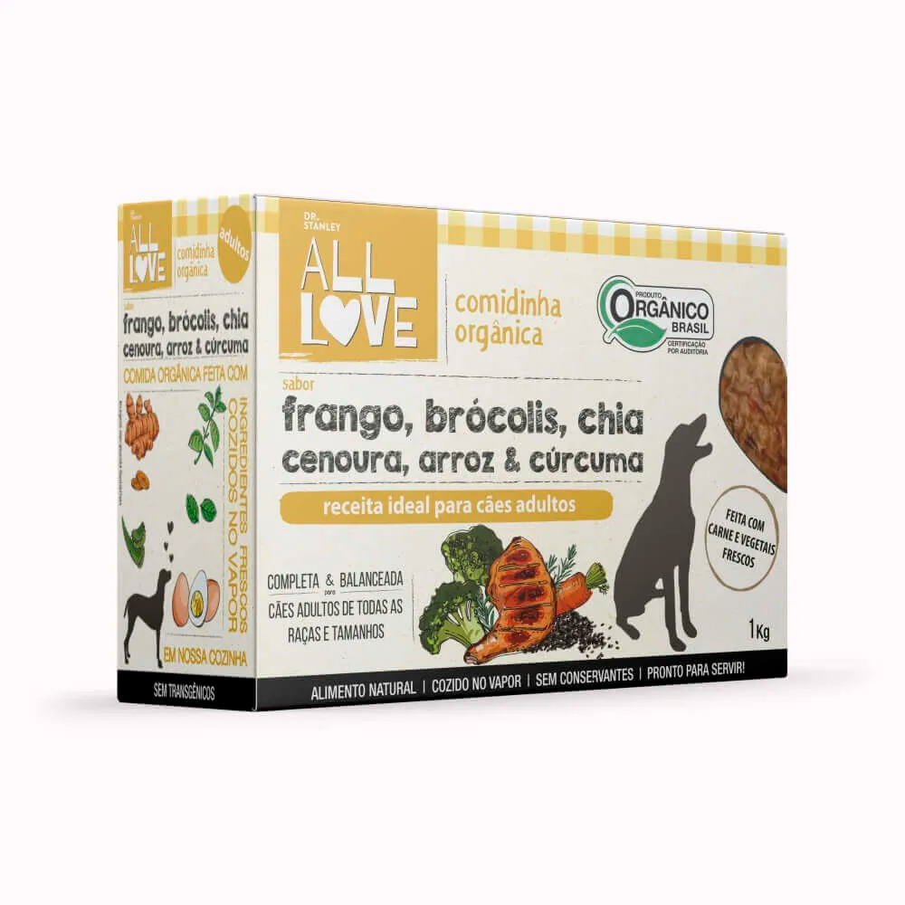 Alimento Natural All Love Veggie para Cães Adultos Sabor Frango, Brócolis, Chia, Cenoura, Arroz e Cúrcuma 1 kg