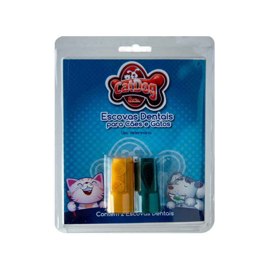 Kit Dental CatDog Para Cães e Gatos com 2 Dedeiras - Cores Sortidas
