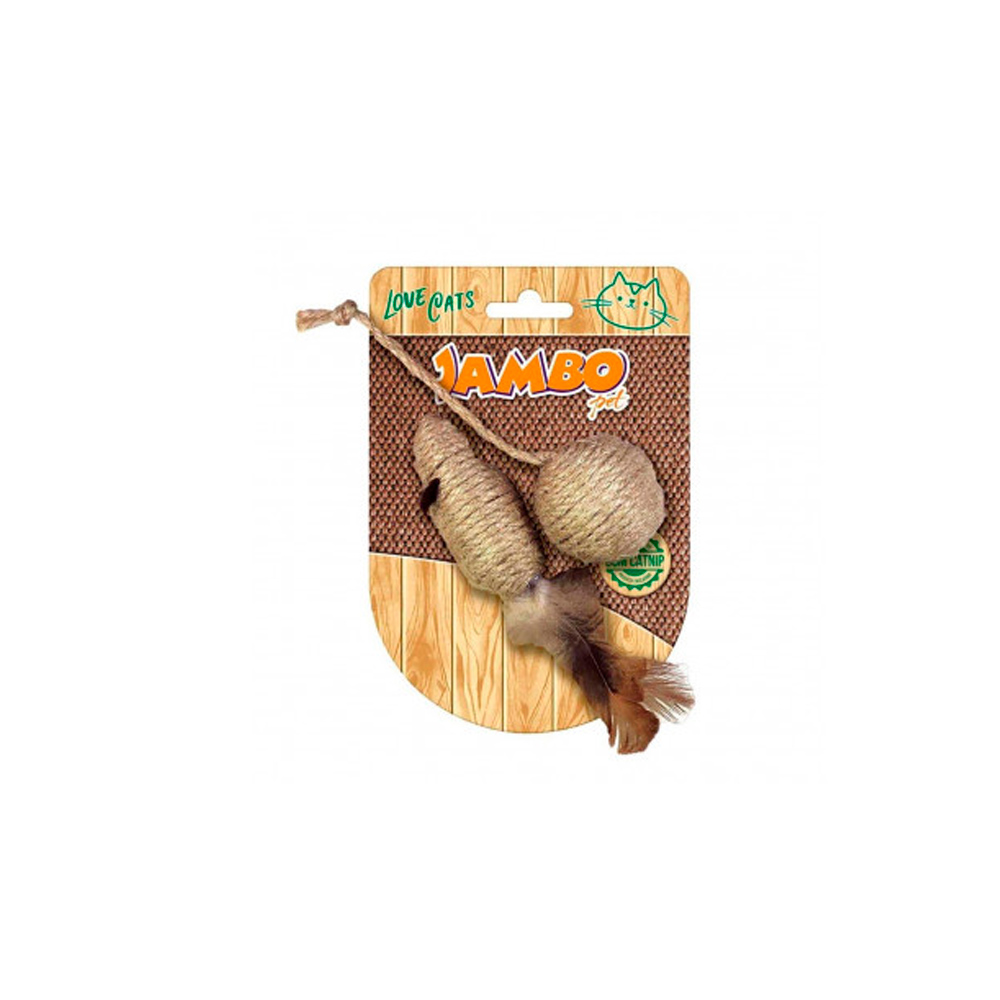 Brinquedo Jambo Natural Rato e Bola Bege para Gatos