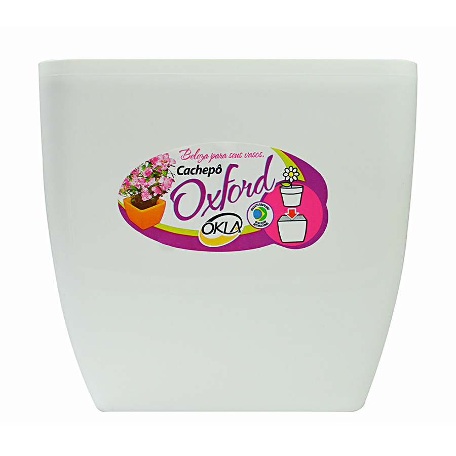 Vaso Okla Oxford Quadrado Branco para Jardim
