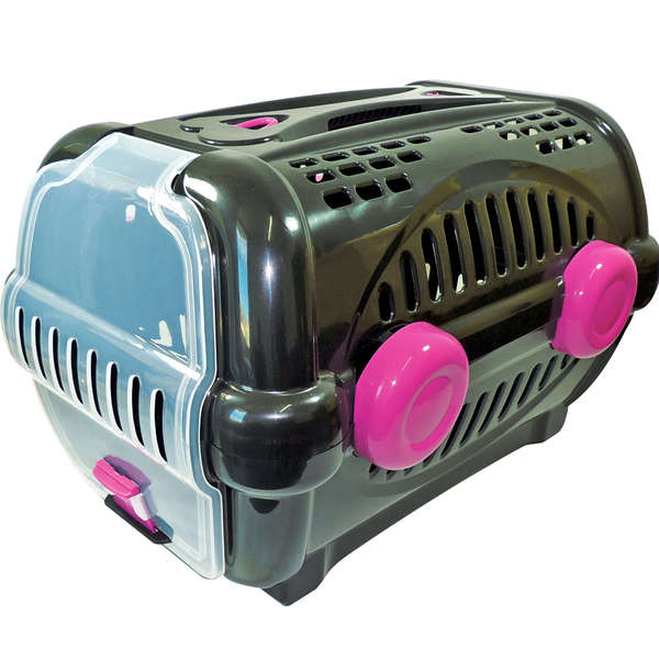 Caixa de Transporte Luxo Furacão Pet Preto e Rosa - Tam 2