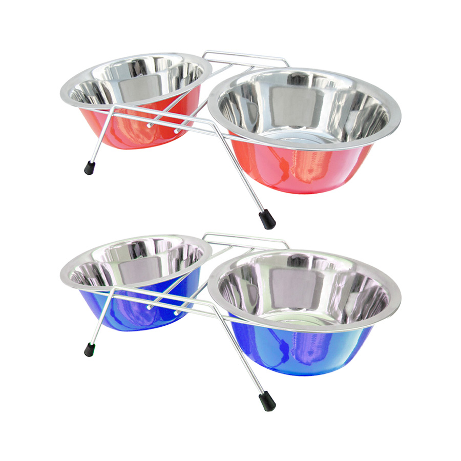 Comedouro American Pets Duplo com Base para Cães - Cores Sortidas