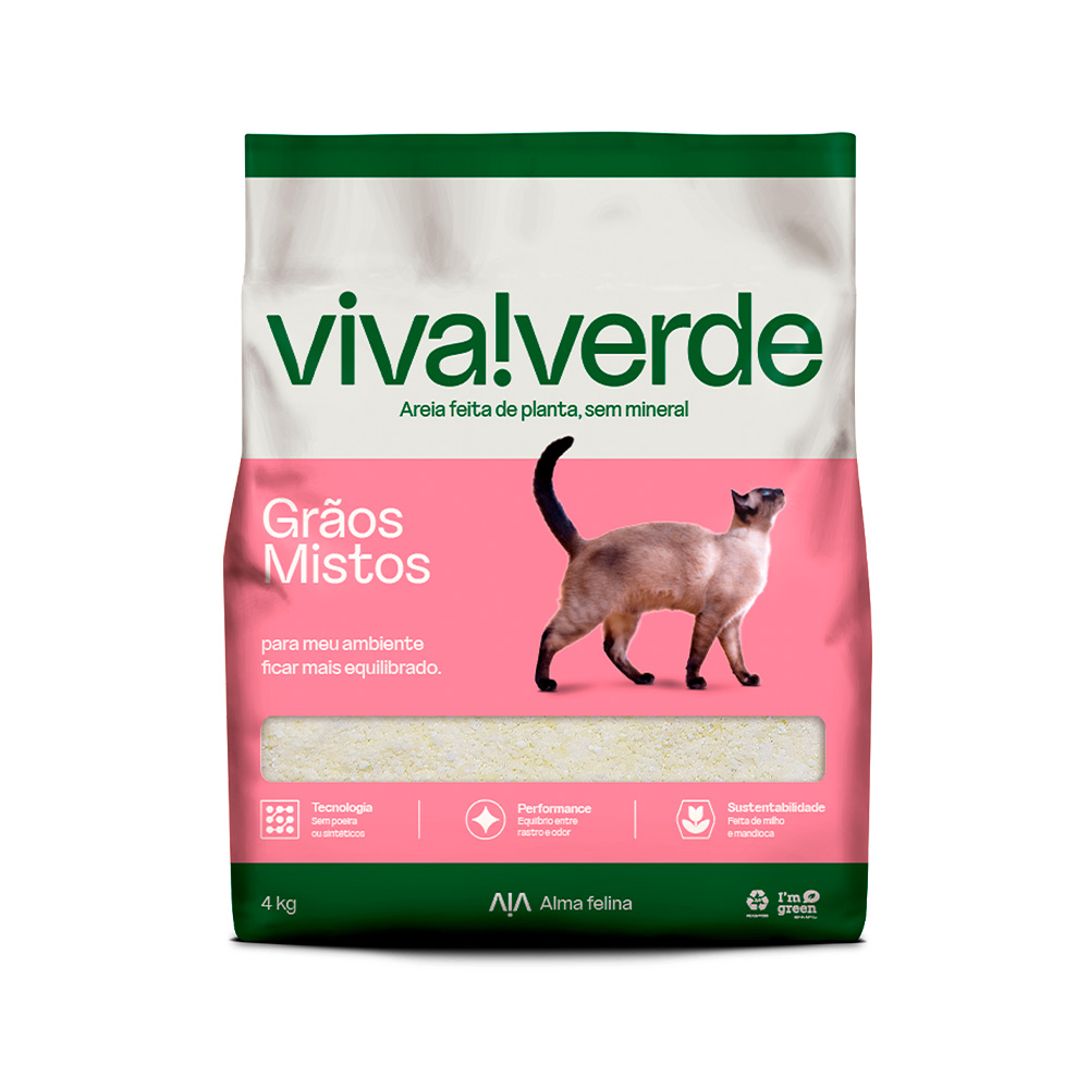 Areia Higiênica Viva Verde Grãos Mistos para Gatos