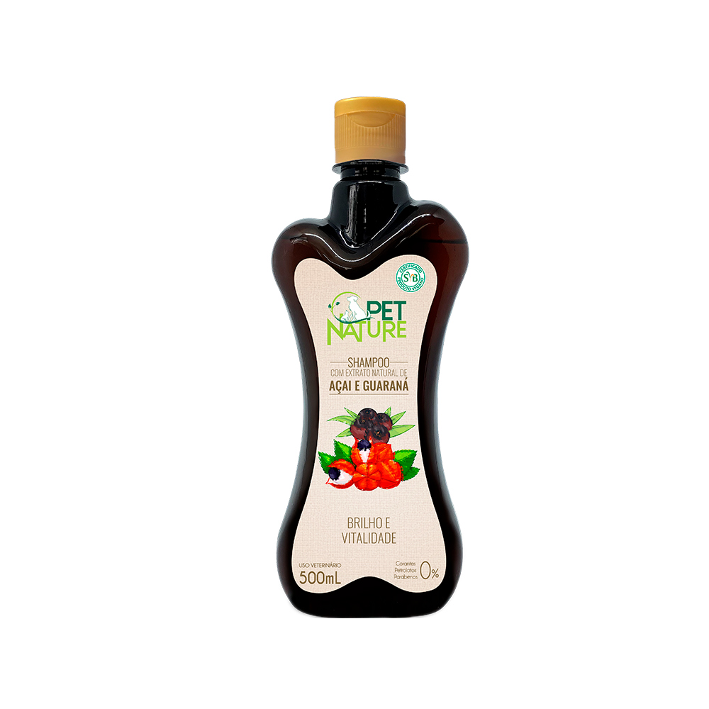 Shampoo Pet Nature Petbrilho Vegano Vitalidade e Brilho Açai e Guaraná para Cães 500 ml