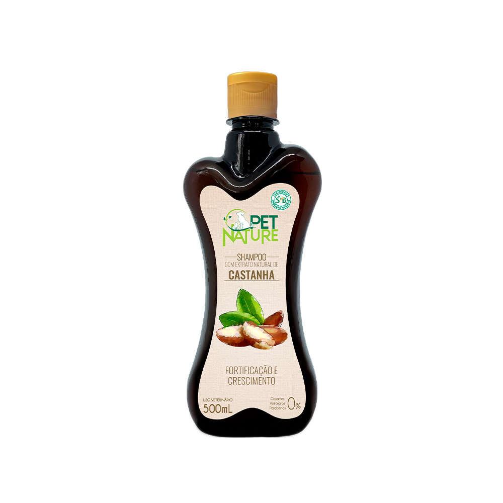 Shampoo Pet Nature Petbrilho Vegano Fortificação e Crescimento Castanha para Cães 500 ml