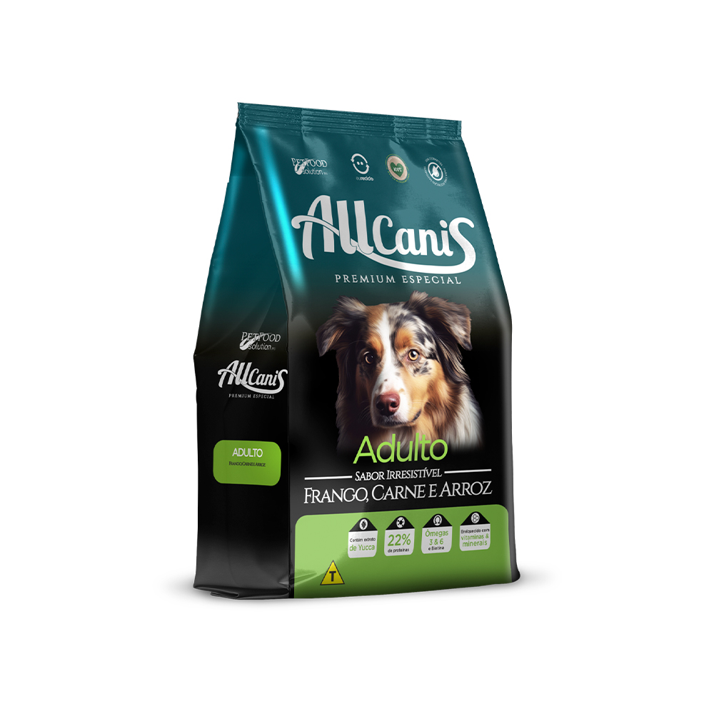Ração Allcanis para Cães Adultos de Raças Médias e Grandes Sabor Frango, Carne e Arroz