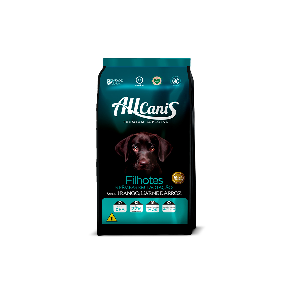 Ração Allcanis Lactação para Cães Filhotes Sabor Frango, Carne e Arroz