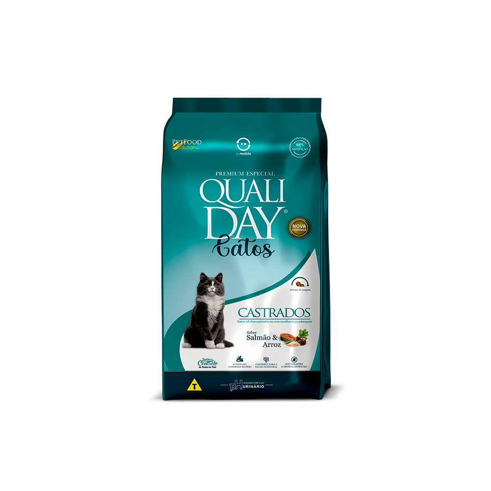 Ração Qualiday para Gatos Adultos Castrados Sabor Salmão