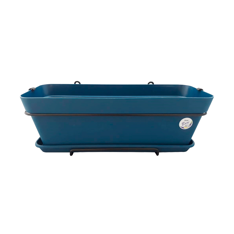 Jardineira com Prato e Suporte Okla Bari Azul Cobalt para Jardim